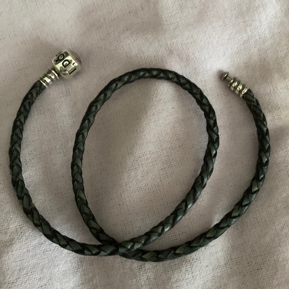 Grey retired Pandora leather wrap bracelet. EUC.